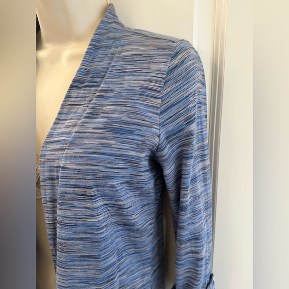 J Jill Cotton Open Front Cardigan Size XSP Roll Up Long Sleeve Heathered Blue - Picture 6 of 13